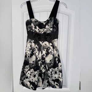 Formal, dance dress. Black and white floral pattern.